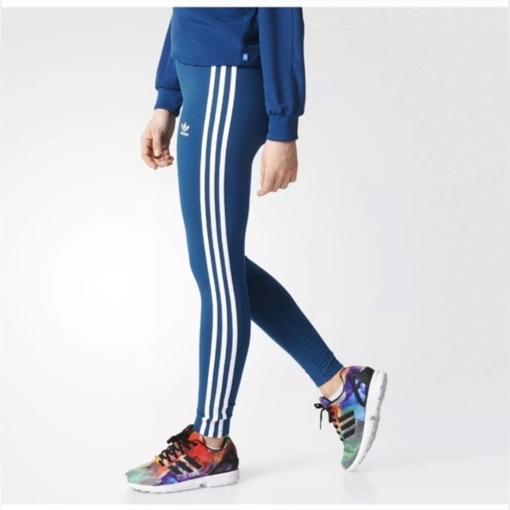 Adidas Originals Blue and White 3-Stripes Tights Leggings Pants Size Small NWOT
